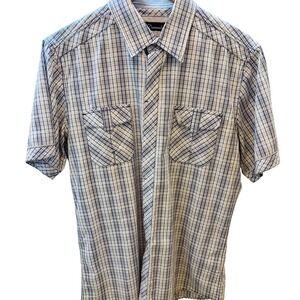 7 Diamonds Mens Short Sleeve Blue White‎ Plaid Button Down Shirt Size Medium